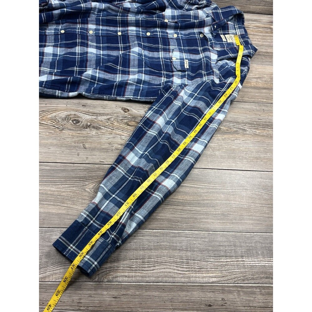 Lucky Brand Mens L Flannel Shirt Blue Plaid Button-Up Western Rustic Cabincore - Picture 10 of 15